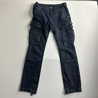 Guess Utility Fit Cargo Jeans Men’s Size 29x28 Waxed Blue Moto Zipper Denim • $40.49