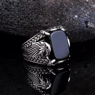 925 Sterling Silver Handmade Natural Black Onyx Gemstone Men's Fine Ring • $42.73