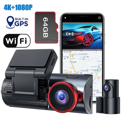 $168.99 • Buy 4K WiFi & GPS Dual Dash Cam Front And Rear 3.16  Touchscreen Car DVR Camera 64GB