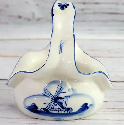 Delft Vintage Mini Blue Basket 4   Blue And White Hand-painted Windmill • $8.99