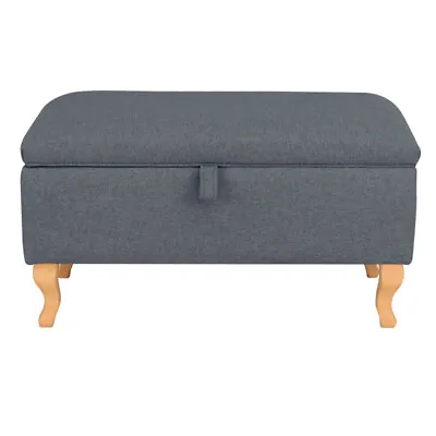 Linen Fabric Ottoman Pouffe Storage Toy Box Organizer Stool Bench Seat Chair Oak • £42.95