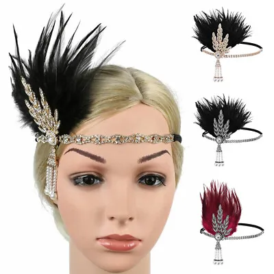 1920s Hairband Feather Flapper Bridal Headband Headdress Retro Party Headpiece • £8.99