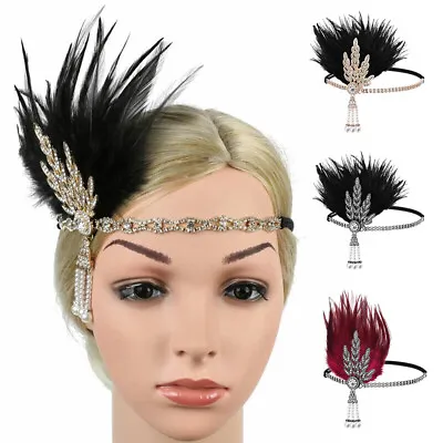 Vintage Ladies Flapper Headband Feather 1920s Costume Headpiece Headdress • £8.99