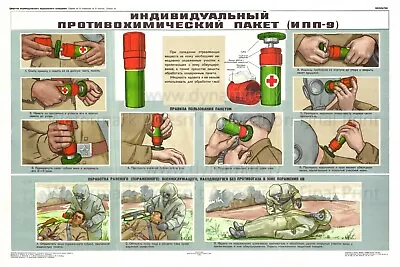 Soviet Russian Poster Military Chemical Attack Decontamination Kit IPP- 24x36  • $19.99