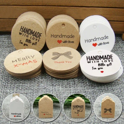 £2.52 • Buy 100Pcs Handmade Kraft Paper Gift Tags Handmade With Love Party Favor Gift Labels