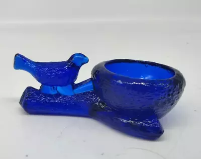Vintage Mosser Glass 1973-1998 Cobalt Blue Bird On Branch Nest Open Salt Cellar • $19.99