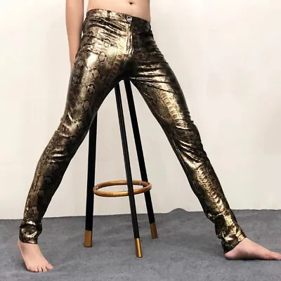 £55.55 • Buy Men Shiny Power Stretch Pants Trousers Party Snakeskin Leopard Print Clubwear