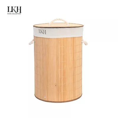 Large Bamboo Laundry Basket Space Saving Eco Friendly Washing Clothes Bin New • £9.99