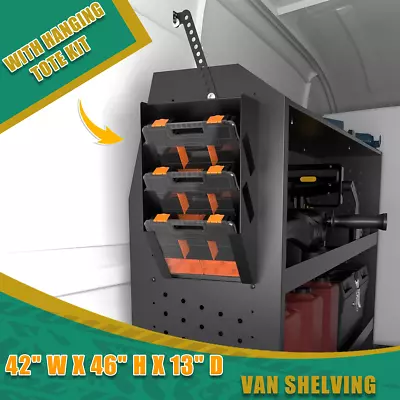 42 W Van Shelving With Hanging Tote For Ford Transit GM NV PromasterSprinter • $340.99