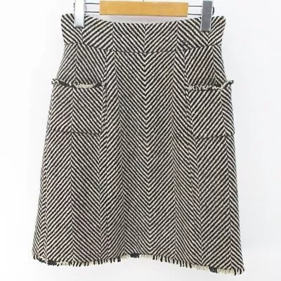 Chanel Herringbone Pattern Knee Trapezoidal Skirt Skirt Knit Women's Size 34 • £179.22