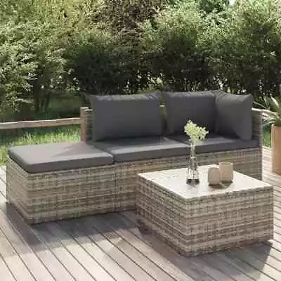 4 Piece Garden Lounge Set With Cushions Grey Poly Rattan • $662.67