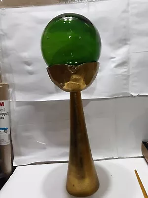 Outstanding Blown Green Glass Orb On Gold Metal Stand Art Sculpture  18.5 X 6 In • $21.50