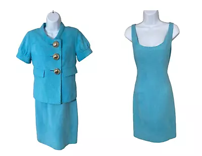 Gianni Versace Vintage 2010 Couture Buttons Jacket Dress IT 42 US 6 Turquoise • $199.99