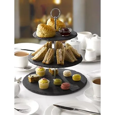 3 Tier Natural Slate Cake Stand Afternoon Tea Wedding Plates Party Tableware  • £9.99
