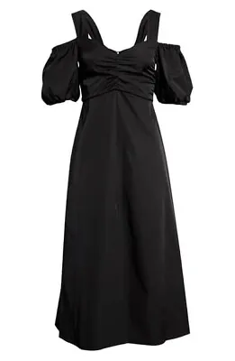 £22 • Buy Ex-Topshop Ladies Black Taffeta Midi Dress, Puff Sleeve & Wide Shoulder Strap