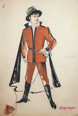 Man Musketeer Costume Design Vintage Gouache Painting Signed • $123.55