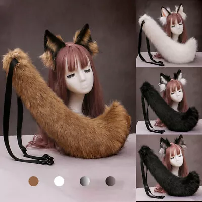 Cosplay Costume Faux Fur Fox Wolf Ears Headband& Furry Long Tail Women Girl  • $13.48