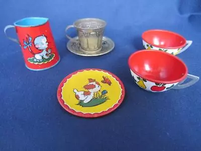 *Vintage Tin Dishes Child Doll Size Litho Antique Embossed Ohio Art Unmarked • $14.98