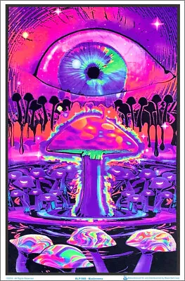 Watchful Mushrooms - Blacklight Poster - 23  X 35  Inches Flocked Trippy • $15.75