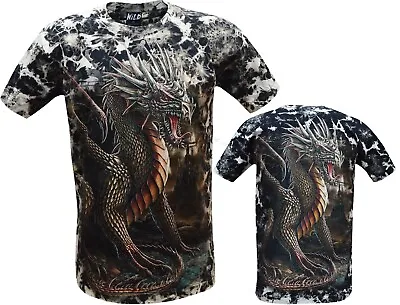 £11.99 • Buy Mens Chinese Dragon Glow In The Dark 100% Cotton Gothic Tye Dye T- Shirt M - 3XL
