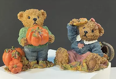 HOME INTERIORS KK 1999  Thank You Bears  Fall/Harvest Bears W/ Pumpkins & Leaves • $12.99