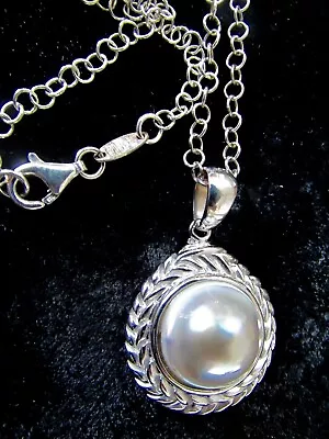 Beautiful Vintage Sterling Silver VAR Signed Genuine Mabe' Pearl Necklace- 18  • $50