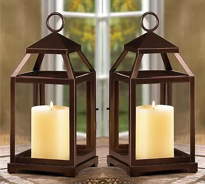 2pcs Bronze Brown 12  Malta Candle Holder Lantern Outdoor Terrace Patio Decor • $52.06