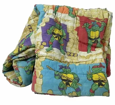 TEENAGE MUTANT NINJA TURTLES Twin Bed Blanket Vtg 1988 Mirage Studios 60x86 GUC • $64.95