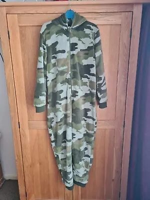 Boys Camo Fluffy All In One / Bodysuit / Pjs / Pyjamas From M&s. Age 10-11 Years • £6.99