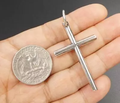 925 Sterling Silver Rod Cross Pendant Sleek Modern Minimal Women Men Unique • $32