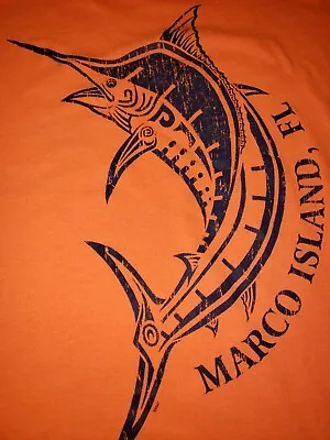 Mens Alvins Island Wear Marco Island Graphic Orange Tshirt Size Large • $9.95