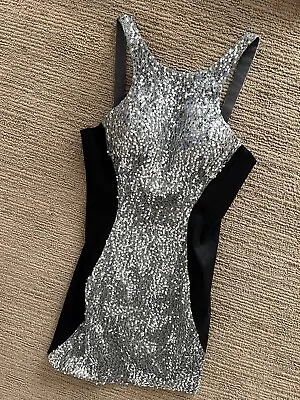 Flirt By Maggie Sottero Black Silver Sequin Stretch Mini Dress Size 14 • $14.85