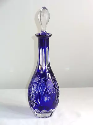 Nachtmann Crystal TRAUBE Cobalt Blue Cut To Clear Wine Decanter W/ Stopper • $109.99