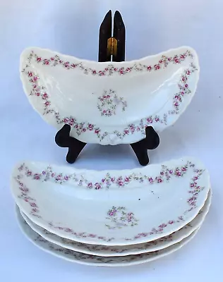 C.T. Germany - Carl Tielsch - PINK ROSE GARDEN - (4) 7 1/4  CRESCENT BONE DISH • $44.95