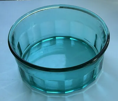 VTG Arcoroc Teal Aqua Glass 9” Fluted Thumbprint Serving Bowl France. • $24