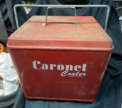 Vintage Coronet Red Metal Cooler - Mid Century Retro - Ice Chest Box Lid • $68