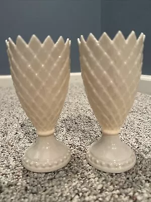 2 Belleek Irish China Vintage Vases 6   Thistle/Pineapple Design Made In Ireland • $20