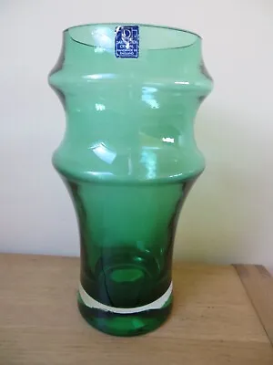 Retro Vintage Dartington Art Glass Vase Green Glass With Clear Base 10  High • £24.99