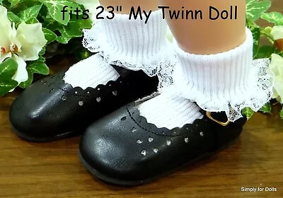 BLACK Heart-Cut MARY JANES DOLL SHOES Fits 23  MY TWINN DOLL CLOTHES • $7.98