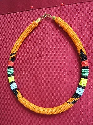 KENYA  African Ethnic Jewelry MAASAI GLASS BEADED  ROPE   NECKLACE C • $15.26
