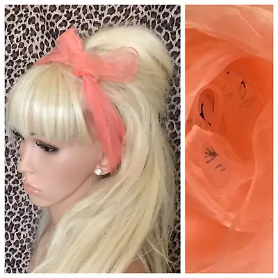 NEW PEACH ORGANZA CHIFFON SQUARE SCARF HEAD HAIR NECK SCARF RETRO PIN UP 50s 80s • £3.50