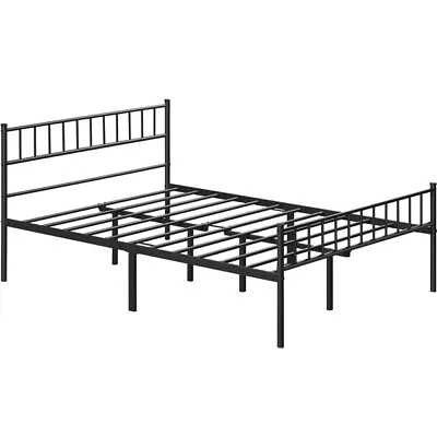 4ft6 Double Metal Bed Frame W/ Headboard&Footboard Solid Slatted Bedstead Black • £65.99