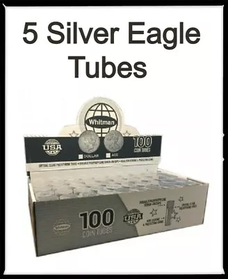 5 Crystal Clear Tubes For Silver Eagle Coins Safe Storage By Whitman/Harris NEW  • $10.90