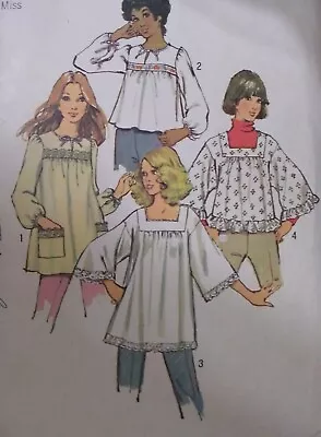 1972 Pattern HIPPIE/PEASANT TOPS Smocks ~ 12-14 (34-36) ~ Simplicity 4351 • $5.98