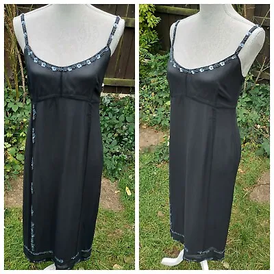 £29.99 • Buy PRESS & BASTYAN Womens Size 12 BLACK 100% Silk Sequin Beaded Strappy Party Dress