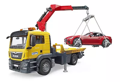 Bruder 03750 MAN TGS Flat Top Tow Truck With Roadster 1:16 Scale Made In Germany • $169.95