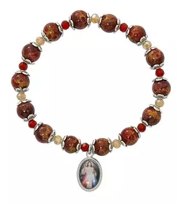 Red Rhinestone Bead With Divine Mercy Stretch Bracelet Comes Carded • $19.99