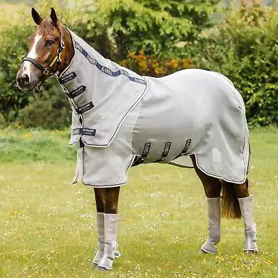 Rambo Protector Horse Detach-A-Neck Fly Rug - Silver/Navy/White/Beige • £147.95