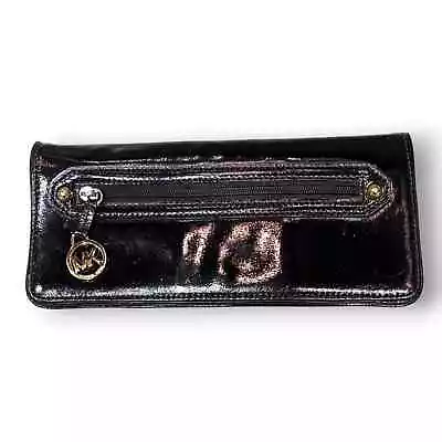 Michael Kors Wristlet Clutch Wallet Black Patent MK Gold Logo • $36