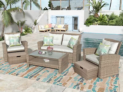 4 Piece Patio Furniture Set  Wicker Sectional Sofa W/Ottoman And Cushions • $506.60